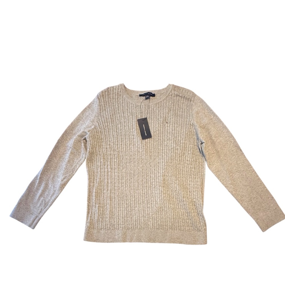 NWT Tommy Hilfiger Gray Crew Neck Cable Knit Sweater Size Large